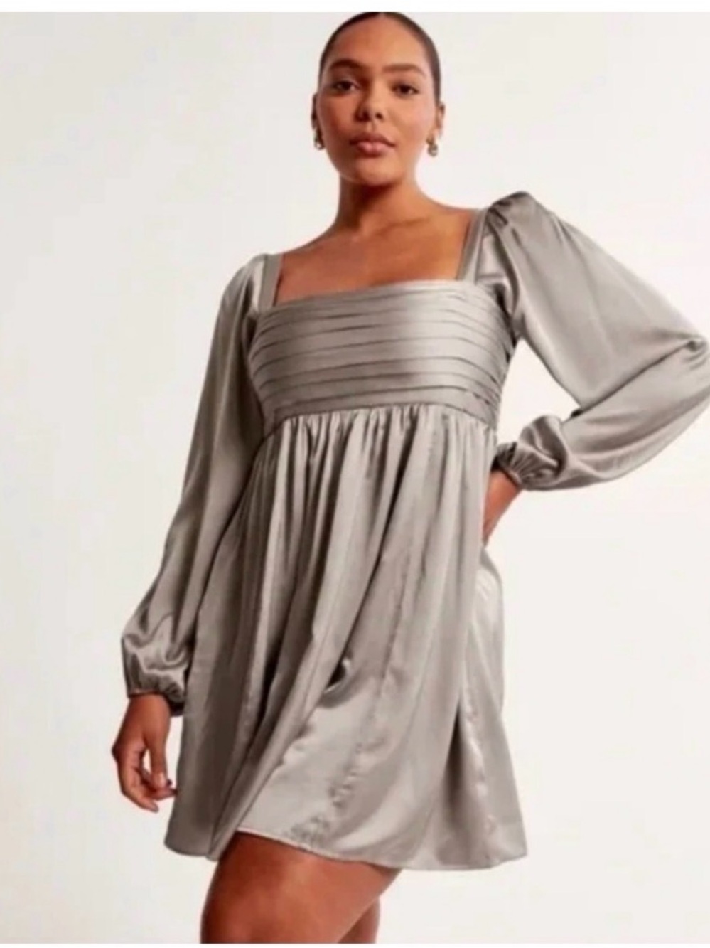 Abercrombie & Fitch Silver Satin Square-Neck Mini Dress